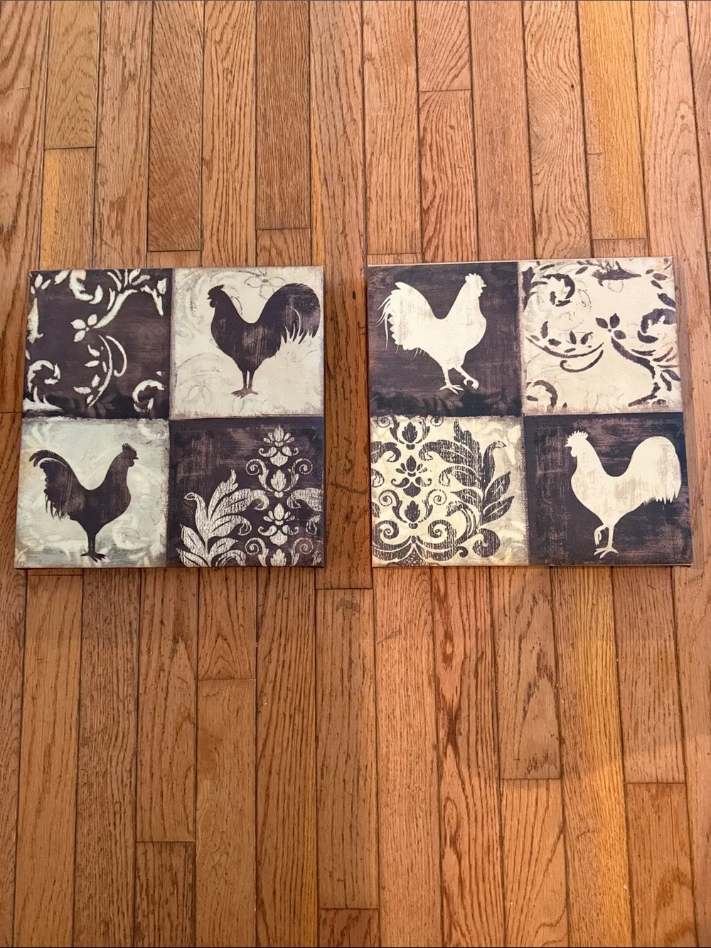Set of 2 Rooster Wall Art Canvases - Neutral Farmhouse
